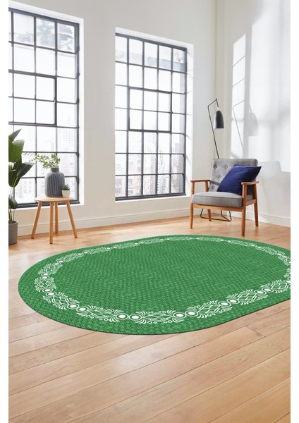 Modern Jüt Desenli Dijital Kaymaz Yıkanabilir Oval Yolluk Koridor Salon Halısı, O-Jüt-14-Yeşil, indirimleri
