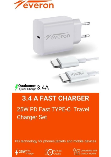 25W Hızlı Şarj Cihazı Typec Kablolu EVR001