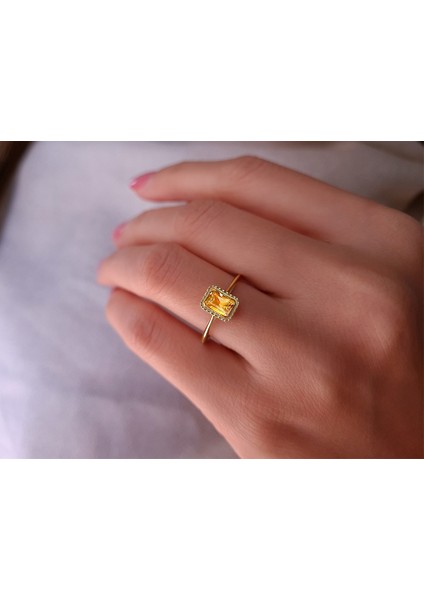 Oktagon Kesim Sitrin Tektaş Yüzük 0402R0004 fırsatları