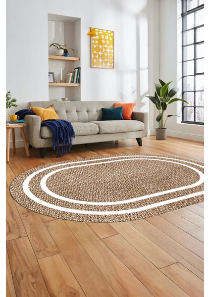 Jüt-Hasır Desen Dijital Baskı Kaymaz Yıkanabilir Oval Yolluk Koridor Salon Halısı, O-Jüt-12-Kahve, fiyatları
