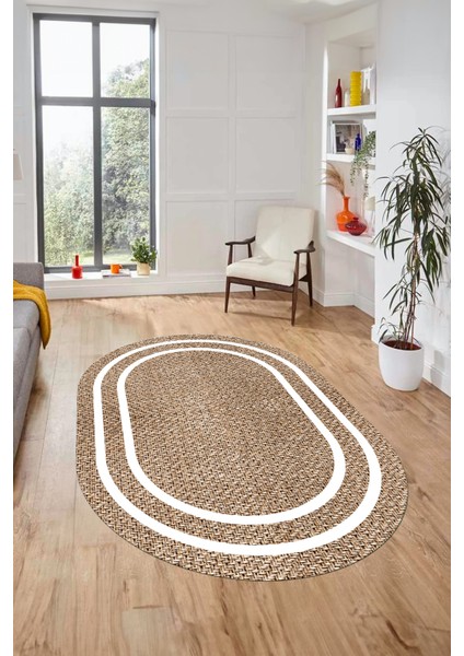 Jüt-Hasır Desen Dijital Baskı Kaymaz Yıkanabilir Oval Yolluk Koridor Salon Halısı, O-Jüt-12-Kahve, modelleri