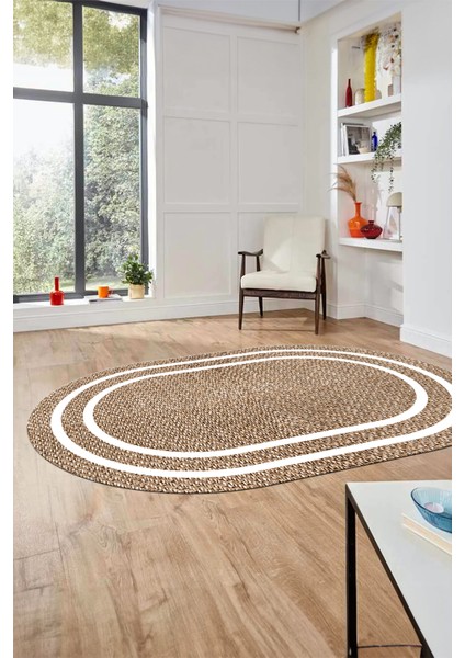 Jüt-Hasır Desen Dijital Baskı Kaymaz Yıkanabilir Oval Yolluk Koridor Salon Halısı, O-Jüt-12-Kahve, fırsatları