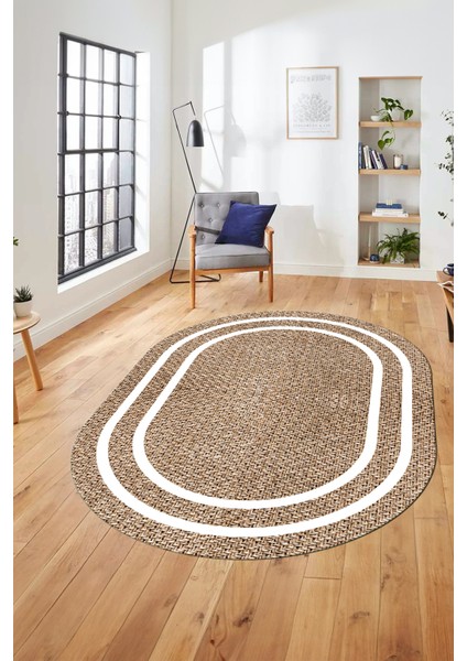 Jüt-Hasır Desen Dijital Baskı Kaymaz Yıkanabilir Oval Yolluk Koridor Salon Halısı, O-Jüt-12-Kahve, indirimleri