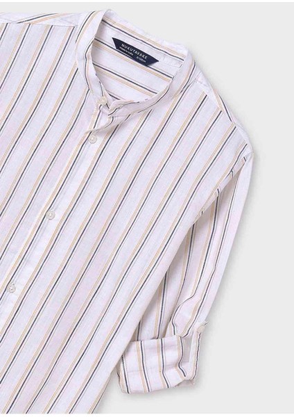 Yazlık Erkek Uzun Kol Çizgili Gömlek - Ekru fırsatları