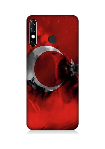 Infinix Hot 8 Türk Bayrağı ve Kurt Desenli Silikon Kılıf