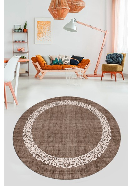 Dijital Kaymaz Yıkanabilir Jüt-Hasır Desen Modern Yuvarlak Mutfak Salon Halısı, Y-Jüt-04-Kahve, modelleri