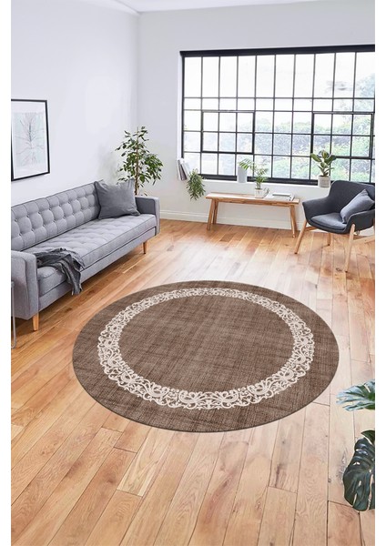 Dijital Kaymaz Yıkanabilir Jüt-Hasır Desen Modern Yuvarlak Mutfak Salon Halısı, Y-Jüt-04-Kahve, fırsatları