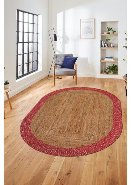 Çerçeveli Hasır Desen Dijital Kaymaz Yıkanabilir Oval Yolluk Koridor Salon Halısı, O-17-Kırmızı, modelleri