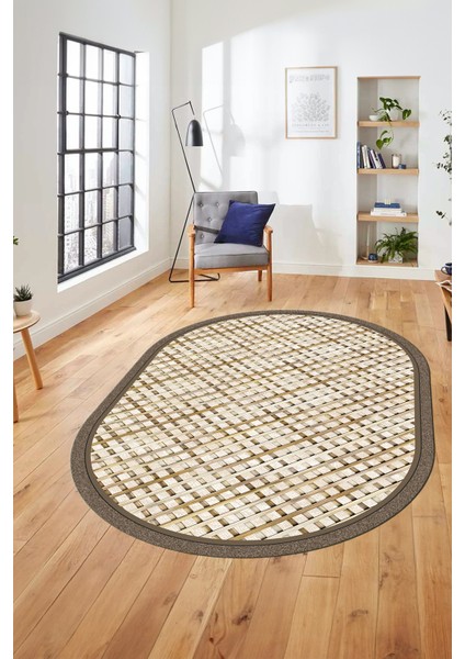 Şık Jüt-Hasır Desen Dijital Kaymaz Yıkanabilir Oval Yolluk Koridor Salon Halısı, O-Jüt-16-Krem, modelleri