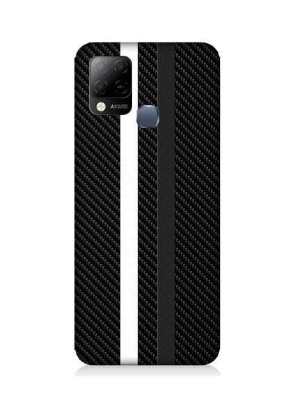 Infinix Hot 10T Uyumlu Siyah Beyaz Karbon Motif Desenli Silikon Kılıf
