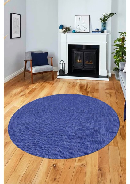 Dijital Kaymaz Yıkanabilir Şık Jüt-Hasır Tasarım Yuvarlak Mutfak Salon Halısı, Y-Jüt-07-Mavi, fırsatları