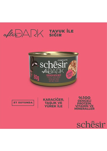 After Dark Sos Içinde Tavuk Etli ve Sığır Etli Tahılsız Yetişkin Kedi Konservesi 12 Adet 80 gr