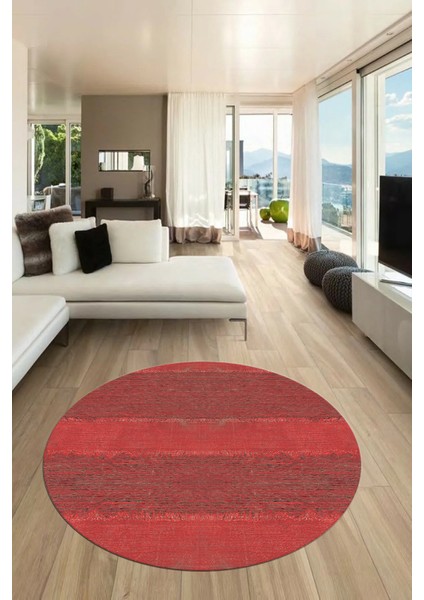 Jüt-Hasır Desenli Dijital Kaymaz Yıkanabilir Modern Yuvarlak Salon Halısı, Y-Jüt-13-Kırmızı,