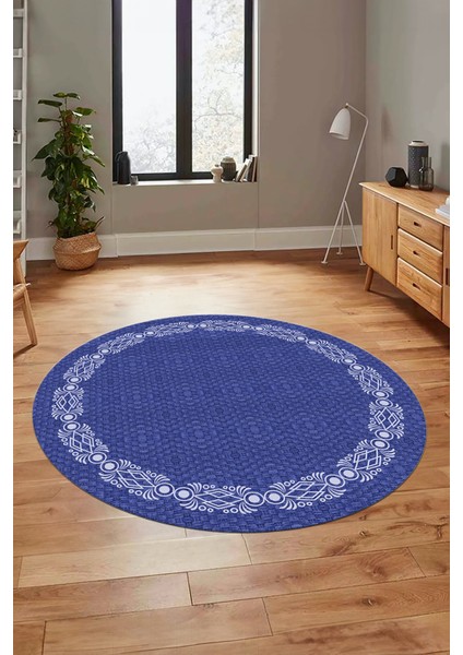 Modern Jüt-Hasır Desenli Dijital Kaymaz Yıkanabilir Yuvarlak Salon Halısı, Y-Jüt-14-Mavi, fiyatları