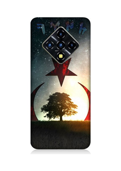 Infinix Zero 8 Uyumlu Göktürkçe Türk ve Ağaç Bayrak Desenli Silikon Kılıf