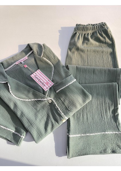 Khaki Green Gömlek Pantolon Pijama Takımı