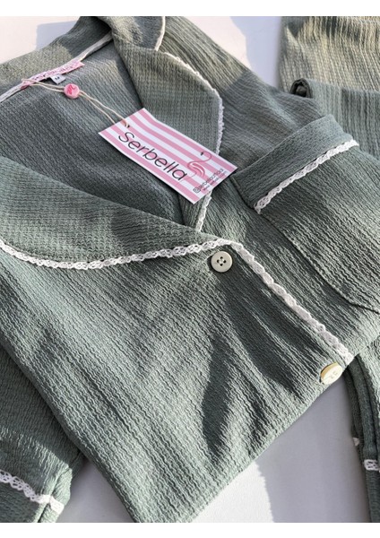 Khaki Green Gömlek Pantolon Pijama Takımı