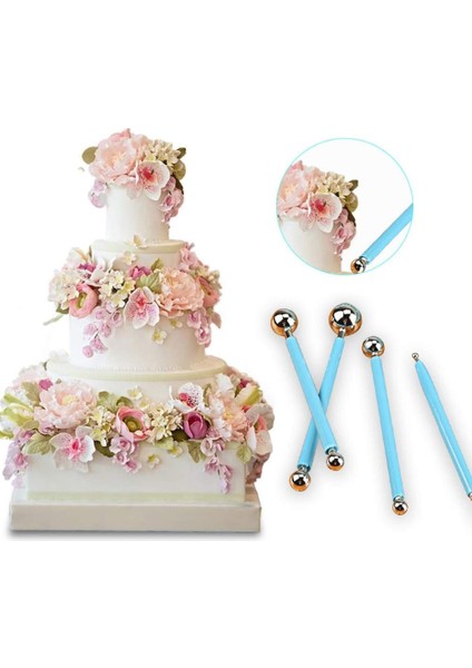 Marzipan Seti Metal 4lü Şeker Hamuru Şekillendirme Göz Modelleme Pasta Figür Çiçek Yapma Set