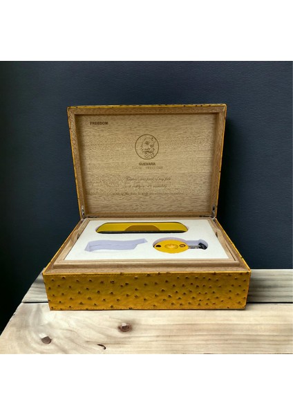 Guevara Deri Puro Kutusu Küllük ve Kesici Set Sarı 20S modelleri