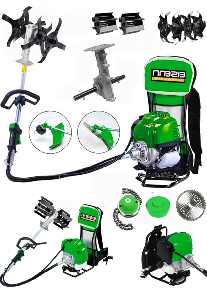 Germany True Rockle Series 3 In 1 Green 20 Hp Sırt Tipi Tırpan + Toprak Eşeleme Aparatı + Akrobat Çapa Aparatı