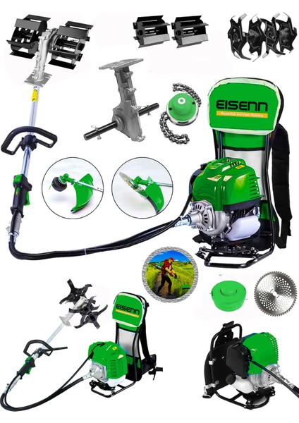 Germany True Rockle Series 3 In 1 Green 20 Hp Sırt Tipi Tırpan + Toprak Eşeleme Aparatı + Akrobat Çapa Aparatı