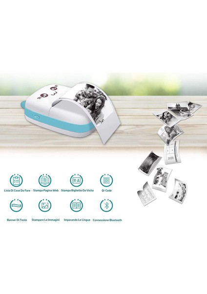 Mini Termal Taşınabilir Yazıcı MAVİ, 3ADET Beyaz + 3ADET Renkli Sticker+ 3ADET Renkli Rulo modelleri