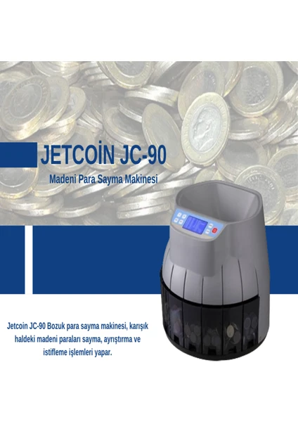 Jetcoin JC-90 Metal Para Sayma Makinesi- Yüksek Hızlı /LCD ekran (TL)