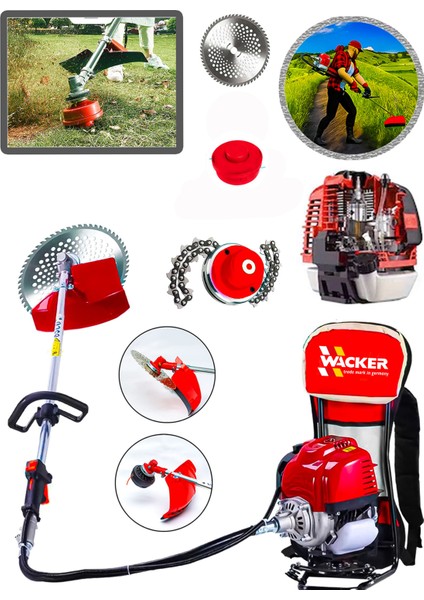 Wackcer Pro Alman Extra Güç Platin Arazi Motoru 14 Hp Sırt Tipi Ot Çim Çalı Çim Biçme Makinası Full Aksesuar