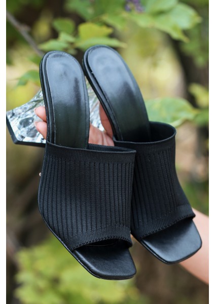 Evra Siyah Triko Topuklu Terlik modelleri