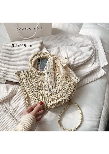 No.11 Stili Gusure Dokuma Kamış Örgü Çanta Yuvarlak Hasır Omuz Çantası Küçük Plaj Çantaları Kadın Yaz Hollow El Yapımı Messenger Crossbody Çanta (Yurt Dışından)