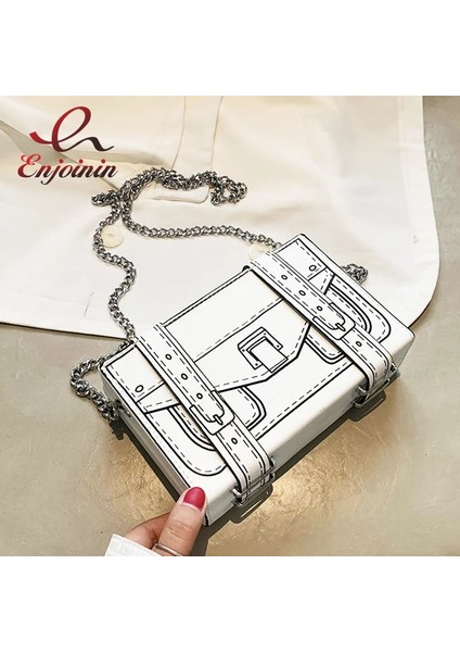 Beyaz Stil 18.5X5X12 cm Siyah ve Beyaz Kutu Tasarımı Kadın Günlük Çantalar ve Çantalar Moda Debriyaj Çanta Omuz Zinciri Çanta Rossbody Çanta Pu Deri (Yurt Dışından) fiyatları