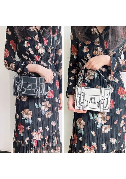 Beyaz Stil 18.5X5X12 cm Siyah ve Beyaz Kutu Tasarımı Kadın Günlük Çantalar ve Çantalar Moda Debriyaj Çanta Omuz Zinciri Çanta Rossbody Çanta Pu Deri (Yurt Dışından) modelleri