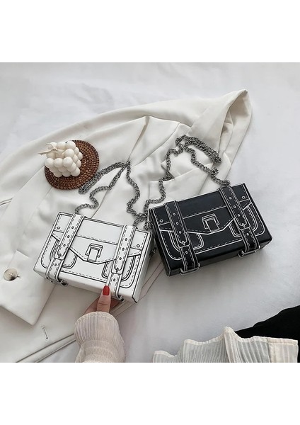 Beyaz Stil 18.5X5X12 cm Siyah ve Beyaz Kutu Tasarımı Kadın Günlük Çantalar ve Çantalar Moda Debriyaj Çanta Omuz Zinciri Çanta Rossbody Çanta Pu Deri (Yurt Dışından) indirimleri