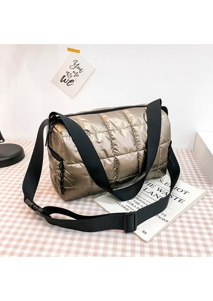Altın Tarzı 30-50CM 2022 Yeni Kış Tek Omuz Tote Kadın Uzay Ped Pamuk Tüy Aşağı Çanta Kova Çanta Ana Kesesi Carteira Bolsa Feminina (Yurt Dışından)