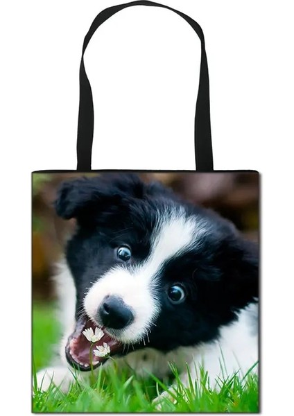 STDGOUG63 Stili S 34.5X34.5CM Alman Çoban Boston Terrier Bulldog Husky Köpek Nedensel Tote Çanta Kadın Çanta Bayan Omuz Çantaları Kanvas Alışveriş Çantası (Yurt Dışından)