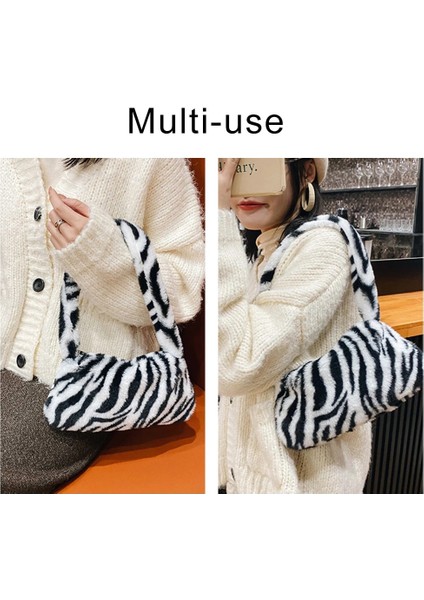 Gök Mavisi Tarzı 28X14X3CM 2021 Sonbahar Moda Trendy Peluş Koltukaltı Omuz Çantası Kadın Zebra Desen Çanta Lüks Küçük Taşınabilir Seyahat Çantası (Yurt Dışından)