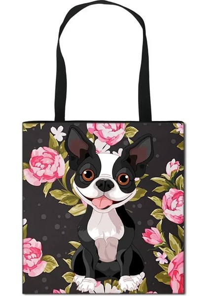 STDGOUG63 Stili S 34.5X34.5CM Alman Çoban Boston Terrier Bulldog Husky Köpek Nedensel Tote Çanta Kadın Çanta Bayan Omuz Çantaları Kanvas Alışveriş Çantası (Yurt Dışından) fırsatları