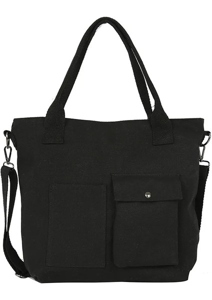 Siyah Stil 29X11X33CM Rahat Omuz Çantası Kadın Kadın Düzensiz Crossbody Çanta Kore Öğrencileri Üzerinde Kanvas Çanta Bayanlar Messenger Çanta Büyük Kapasiteli (Yurt Dışından)