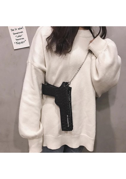 Gümüş Tarzı 22CM x 14CM x 3cm 2020 Yeni Moda Tabanca Tasarımı Kadın Çanta Tabanca Şeklindeki Çanta Serin Küçük Postacı Çantası Pu Deri Crossbody Çanta Bayanlar Omuzdan Askili Çanta (Yurt Dışından)