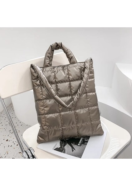 Haki 04 Stili 30-50CM Kadınlar Için Moda Lazer Parlak Omuz Çantaları Yüksek Kapasiteli Bayanlar Üst Saplı Çanta Kış Çanta ve Çanta Kadın Bez Çanta (Yurt Dışından)