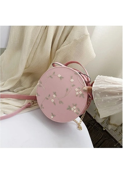 Pembe-Yuvarlak Şekil Stili Sıcak Satış Tatlı Dantel Yuvarlak Çanta Womemall Taze Çiçek Zincir Omuz Için Yüksek Li Pu Deri Kadın Crossbody Çanta (Yurt Dışından)