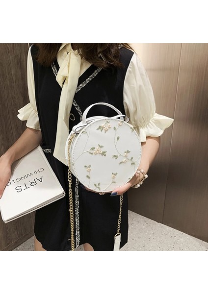 Pembe-Yuvarlak Şekil Stili Sıcak Satış Tatlı Dantel Yuvarlak Çanta Womemall Taze Çiçek Zincir Omuz Için Yüksek Li Pu Deri Kadın Crossbody Çanta (Yurt Dışından)