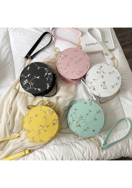 Pembe-Yuvarlak Şekil Stili Sıcak Satış Tatlı Dantel Yuvarlak Çanta Womemall Taze Çiçek Zincir Omuz Için Yüksek Li Pu Deri Kadın Crossbody Çanta (Yurt Dışından)