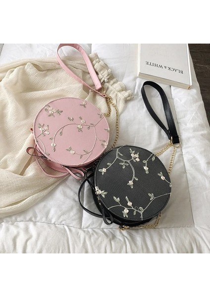 Pembe-Yuvarlak Şekil Stili Sıcak Satış Tatlı Dantel Yuvarlak Çanta Womemall Taze Çiçek Zincir Omuz Için Yüksek Li Pu Deri Kadın Crossbody Çanta (Yurt Dışından)