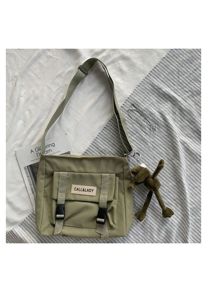 Yeşil 1 Kolye Tarzı ile Naylon Su Geçirmez Kanvas Okul Çantası Şık Japon Tarzı Basit Postacı Çantası Kore Postacı Çantası (Yurt Dışından)