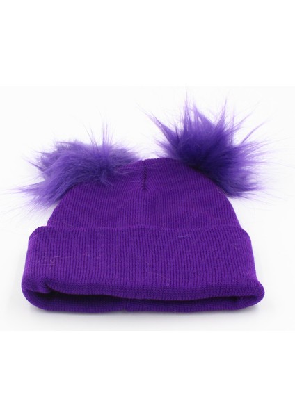 059 1001 Kız Çocuk Ponpon Pudra Bere Mor Tek Ebat