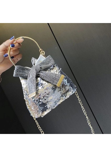 Wh Stili Kadın Çanta Moda Metal Çanta Yay Pul Messenger Zincir Vahşi Kova Bolsa Feminina Ana Kesesi Femme De Marque Soldes (Yurt Dışından)
