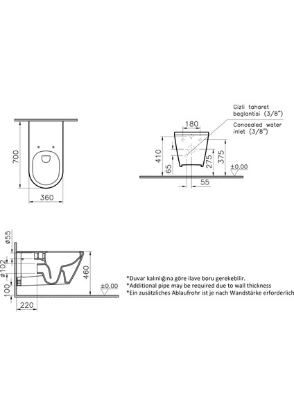 Integra Rim-Ex Asma Klozet 70 cm Beyaz 7098B003-0090 fiyatları