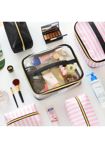 3 Adet-C3 Tarzı Pvc Şeffaf Kozmetik Çantası Organizatör Seyahat Tuvalet Çantası Seti Pembe Güzellik Çantası Makyaj Çantası Güzellik Uzmanı Vanity Necessaire Gezisi (Yurt Dışından)