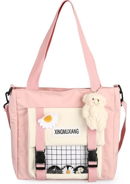 Pembe Tarzı Kadın Omuz Çantası Rahat Tote Büyük Kapasiteli Crossbody Alışveriş Çantası Genç Kızlar Için Sevimli Bookbag Messenger Okul Çantaları (Yurt Dışından)